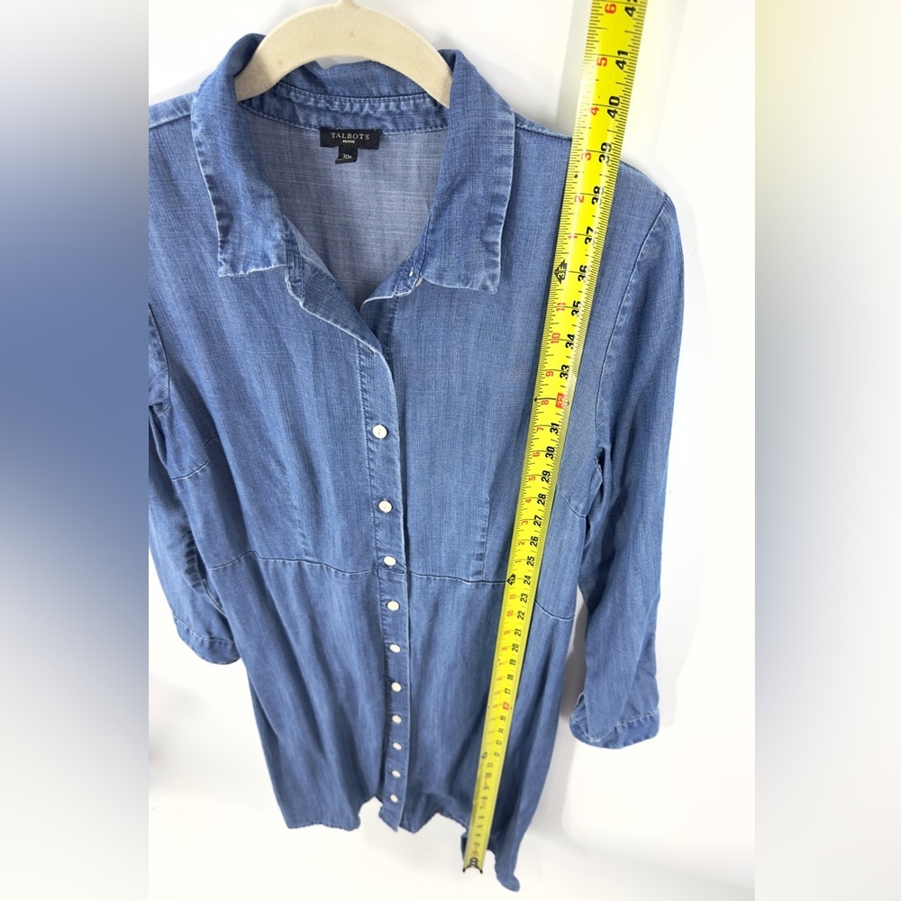 Talbots Denim Shirt Dress Womens 10 Petite Button Down Classic Preppy Minimalist - Picture 7 of 8